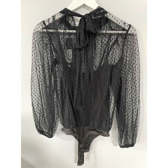 BCBGMAXAZRIA Women’s XXS Balloon Sleeve Mock Neck Bodysuit - Picture 2 of 7